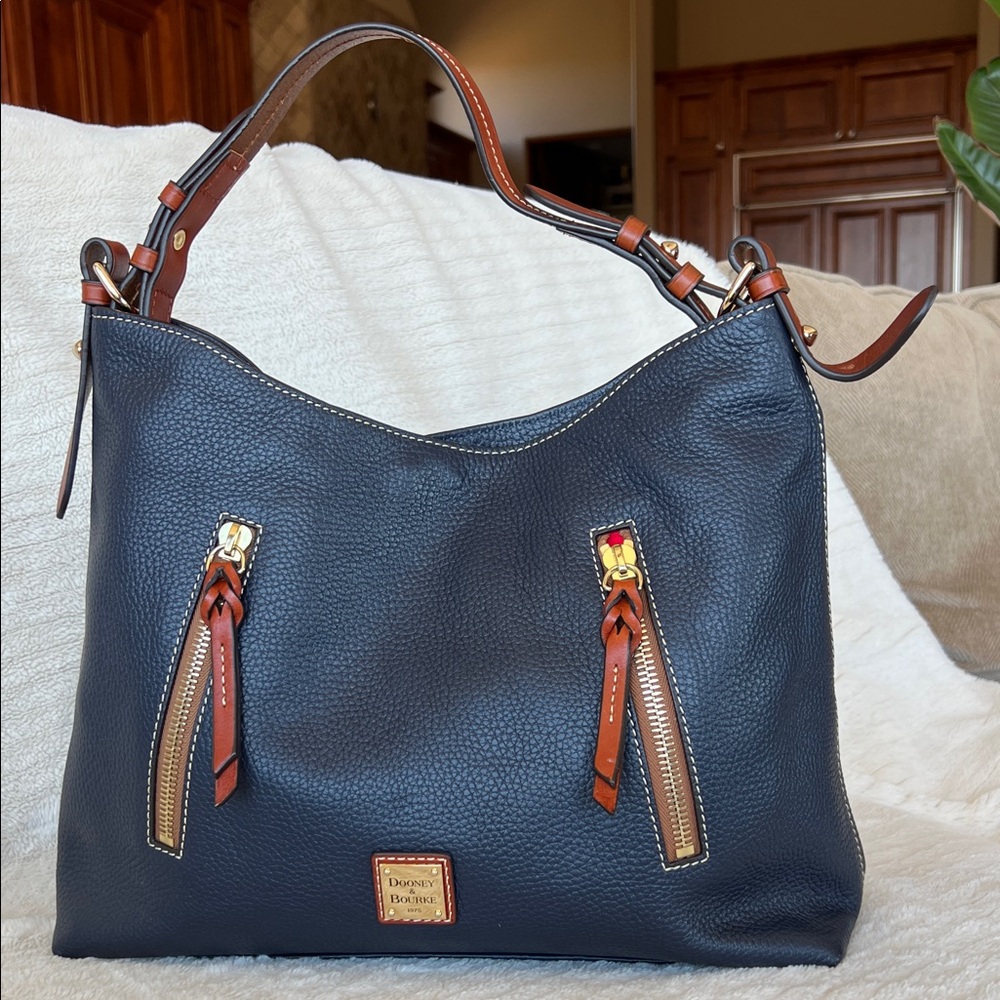 Dooney & Bourke Navy and Brown Shoulder Bag